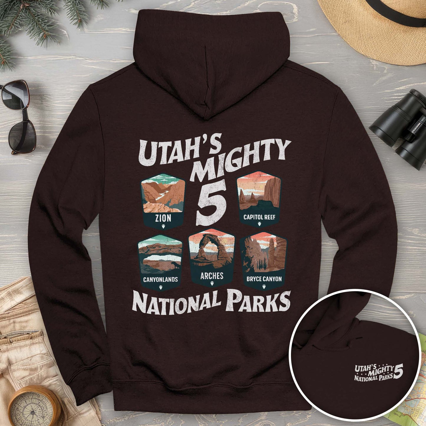 Utah's Mighty Five "5 Badges" Front/Back Print Hoodie