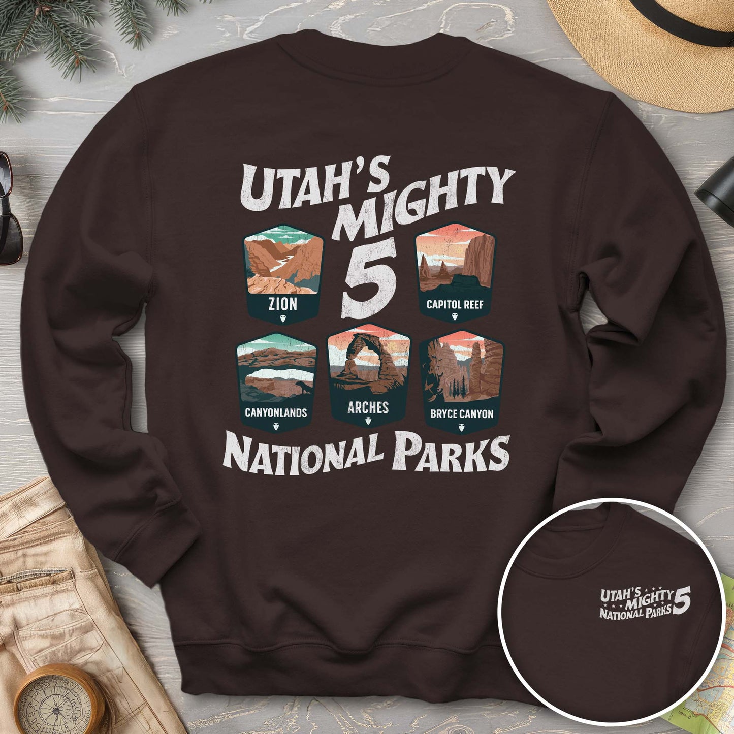 Utah's Mighty Five National Parks "5 Badges" Front/Back Sweatshirt