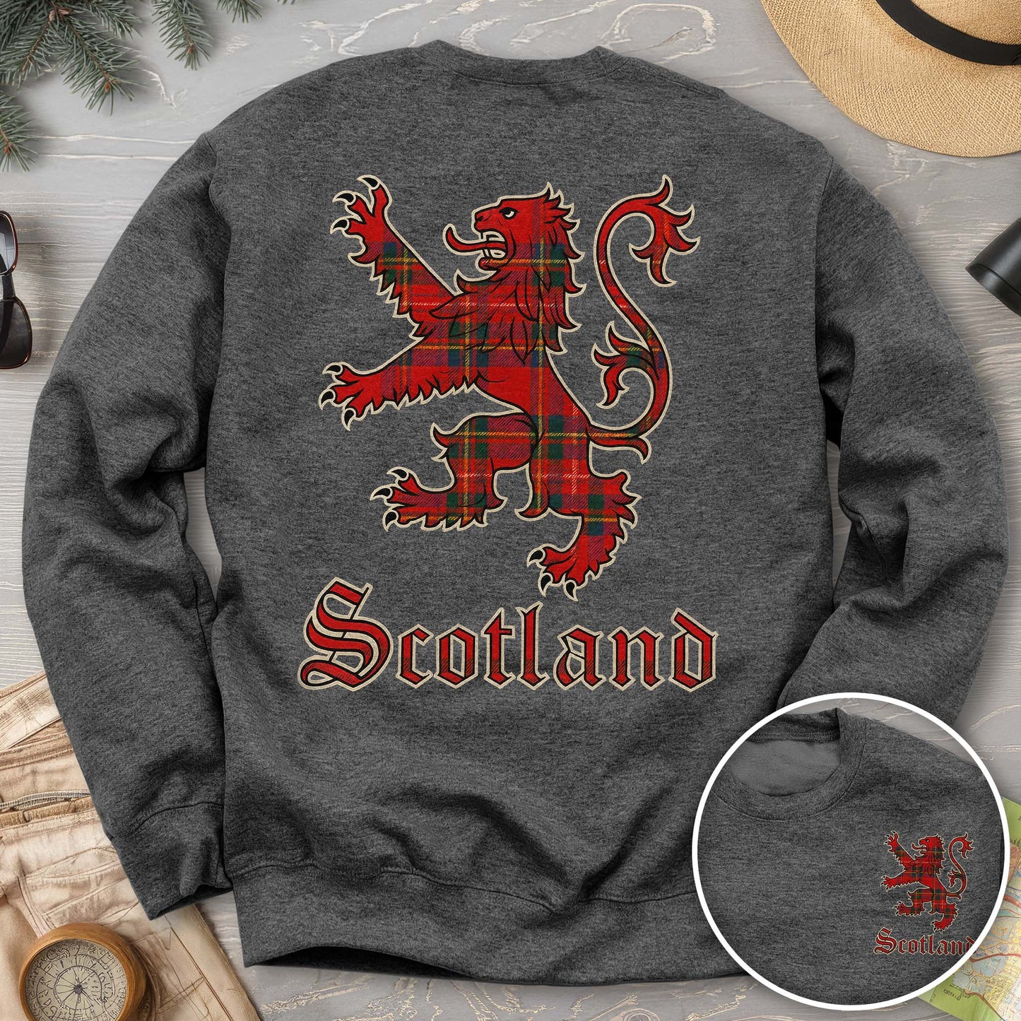 Scotland Tartan Lion Front/Back Print Sweatshirt
