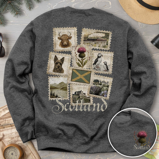 Scotland Vintage Stamps Front/Back Print Sweatshirt