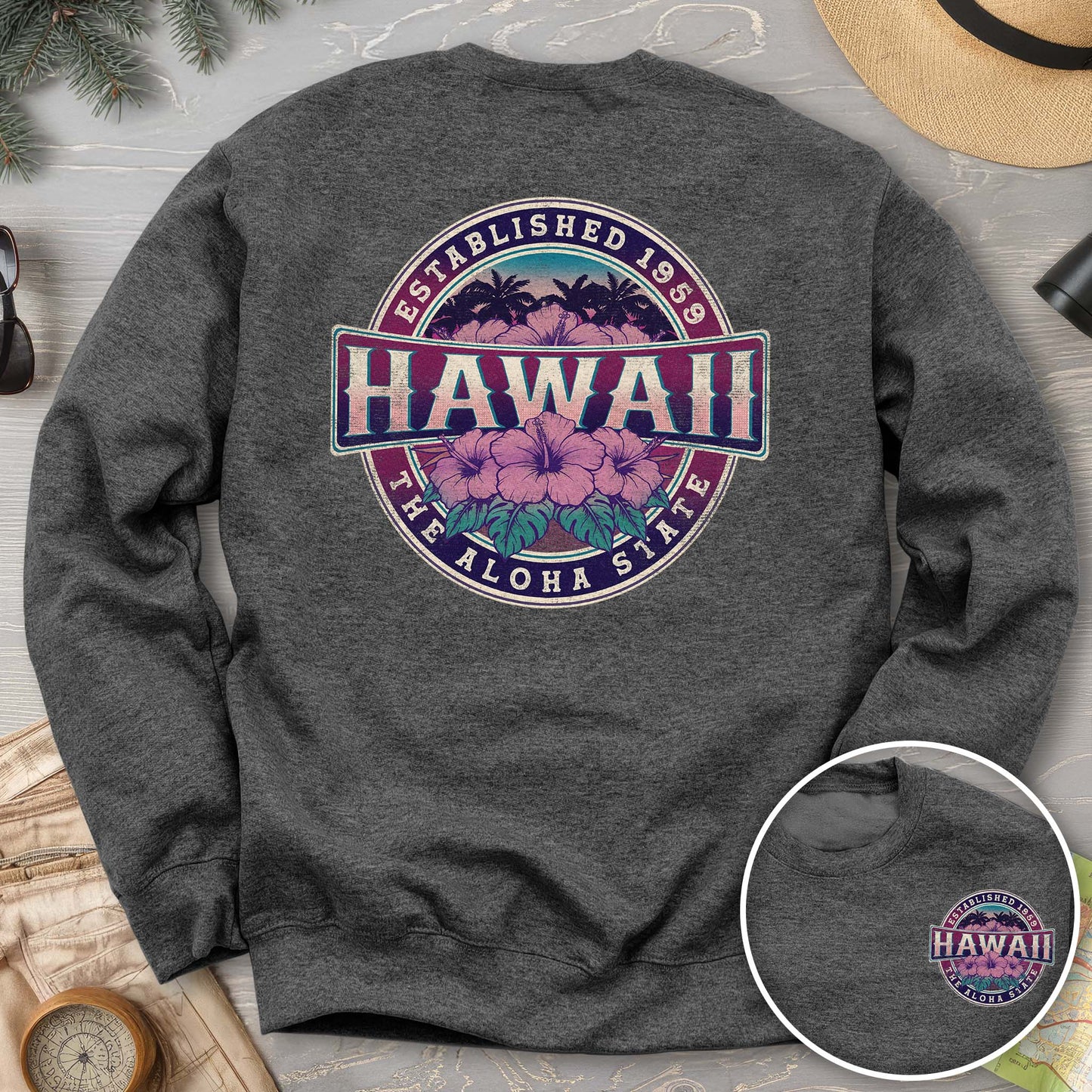 Hawaii Badge Front/Back Print Sweatshirt