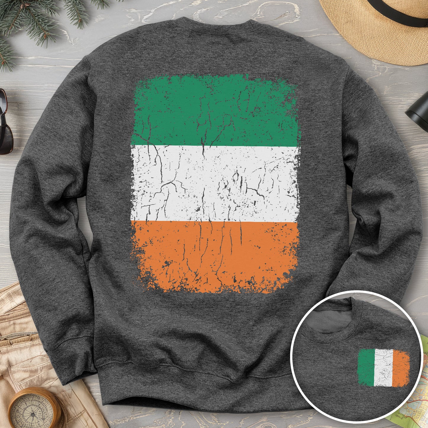 Ireland Distressed Flag Front/Back Print Sweatshirt