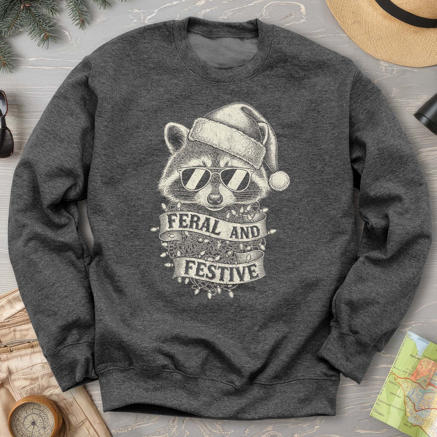 Feral and Festive Racoon Sweatshirt