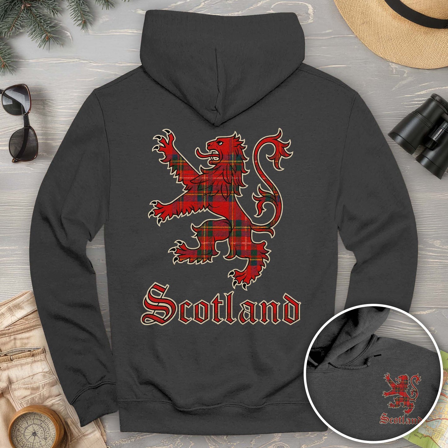 Scotland Tartan Lion Front/Back Print Hoodie