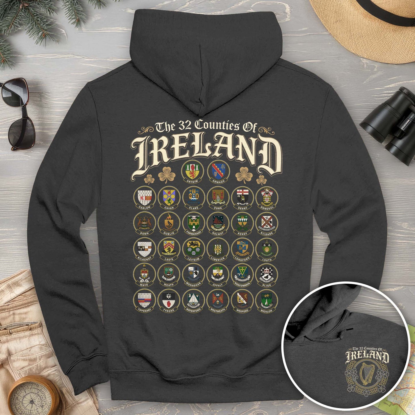 Ireland County Crests Front/Back Print Hoodie