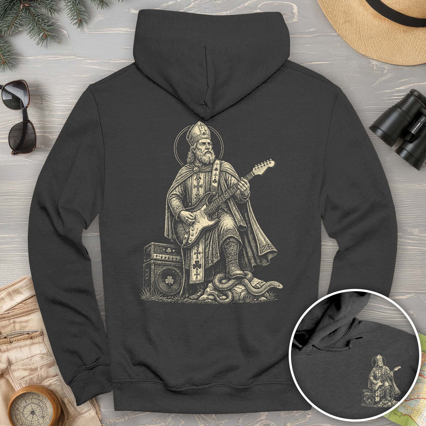 Saint Patrick Guitar Front/Back Print Hoodie