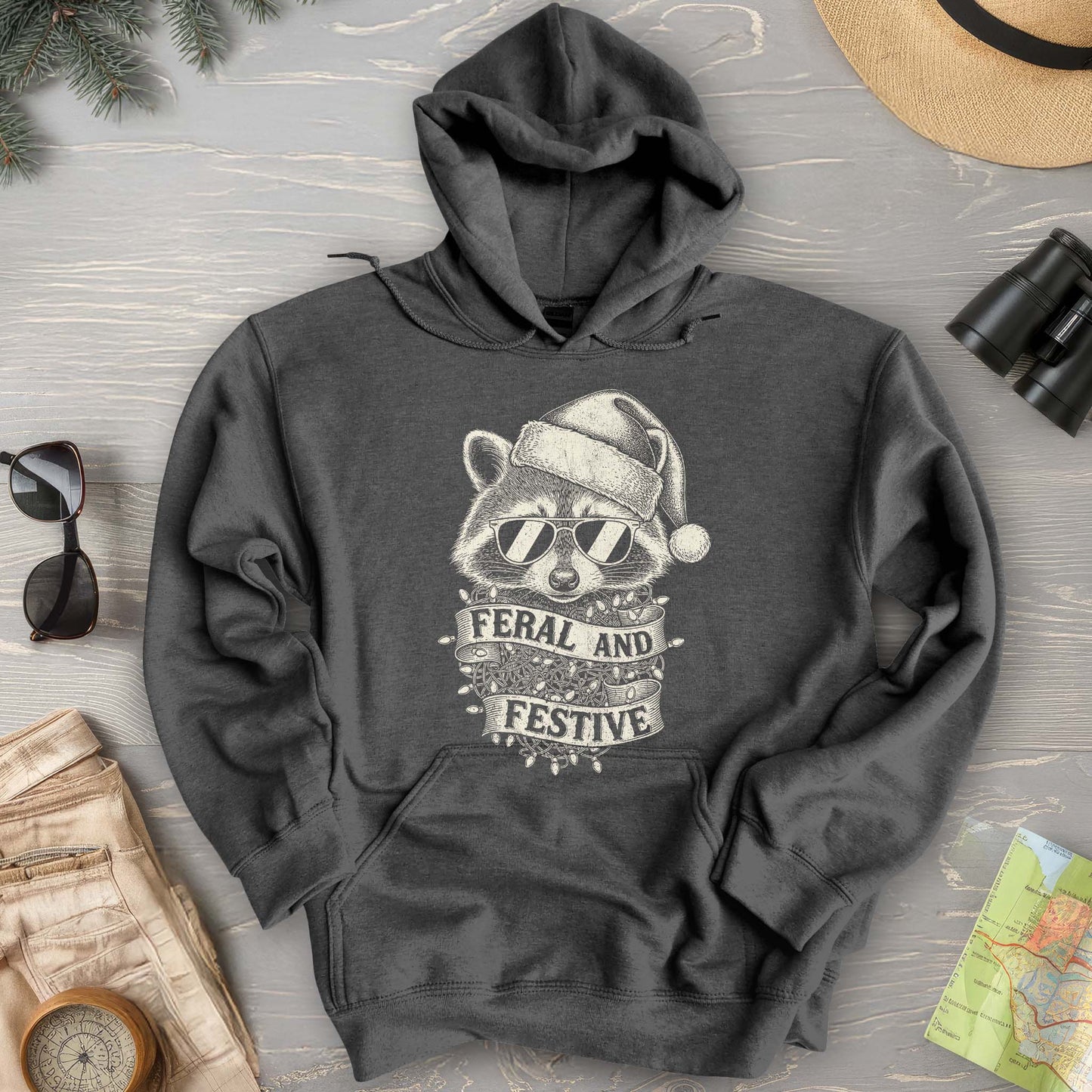 Feral and Festive Racoon Hoodie