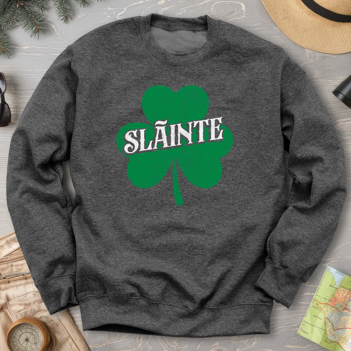 Sláinte Vintage Textured Shamrock Crewneck Sweatshirt