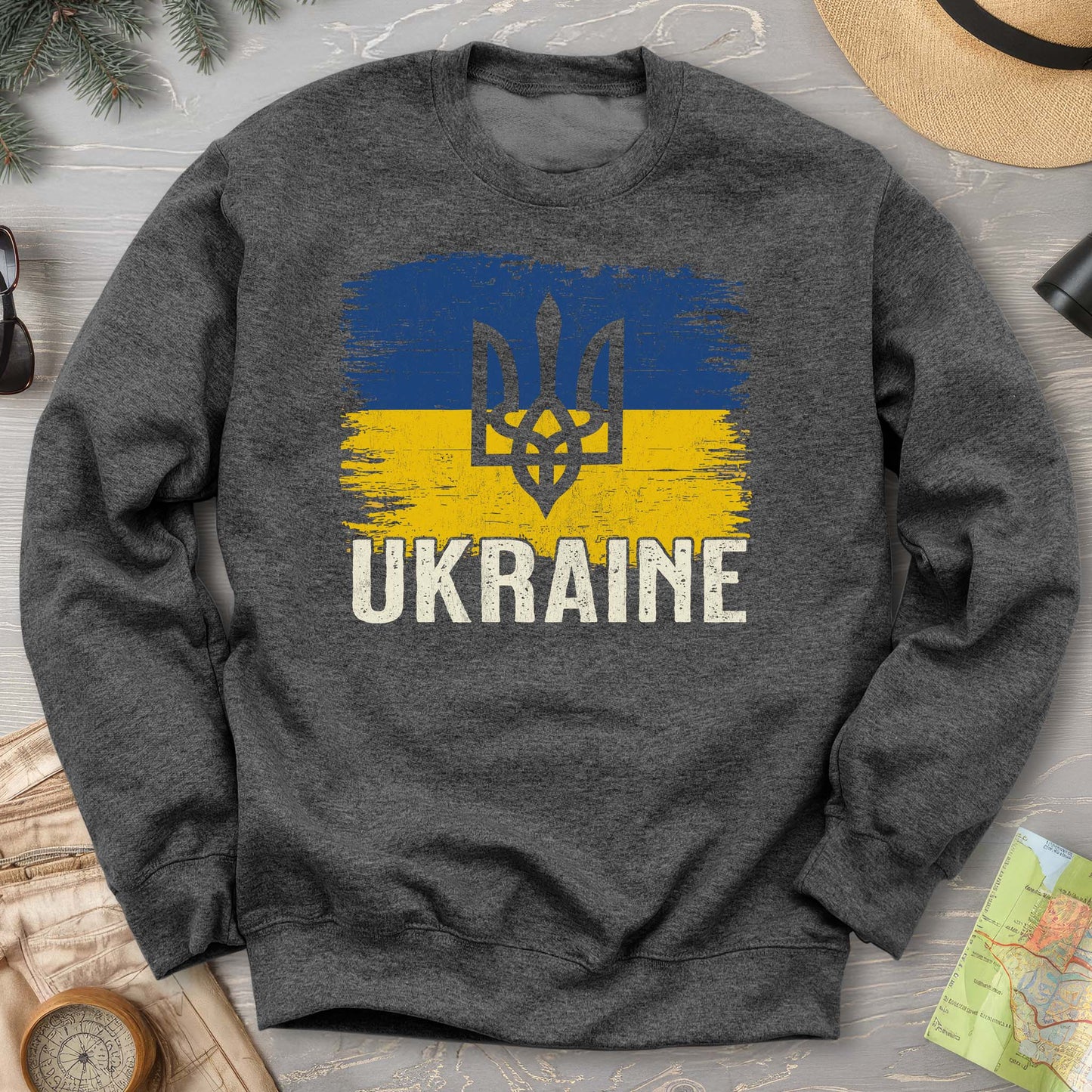 Ukraine Textured Trident Flag Crewneck Sweatshirt