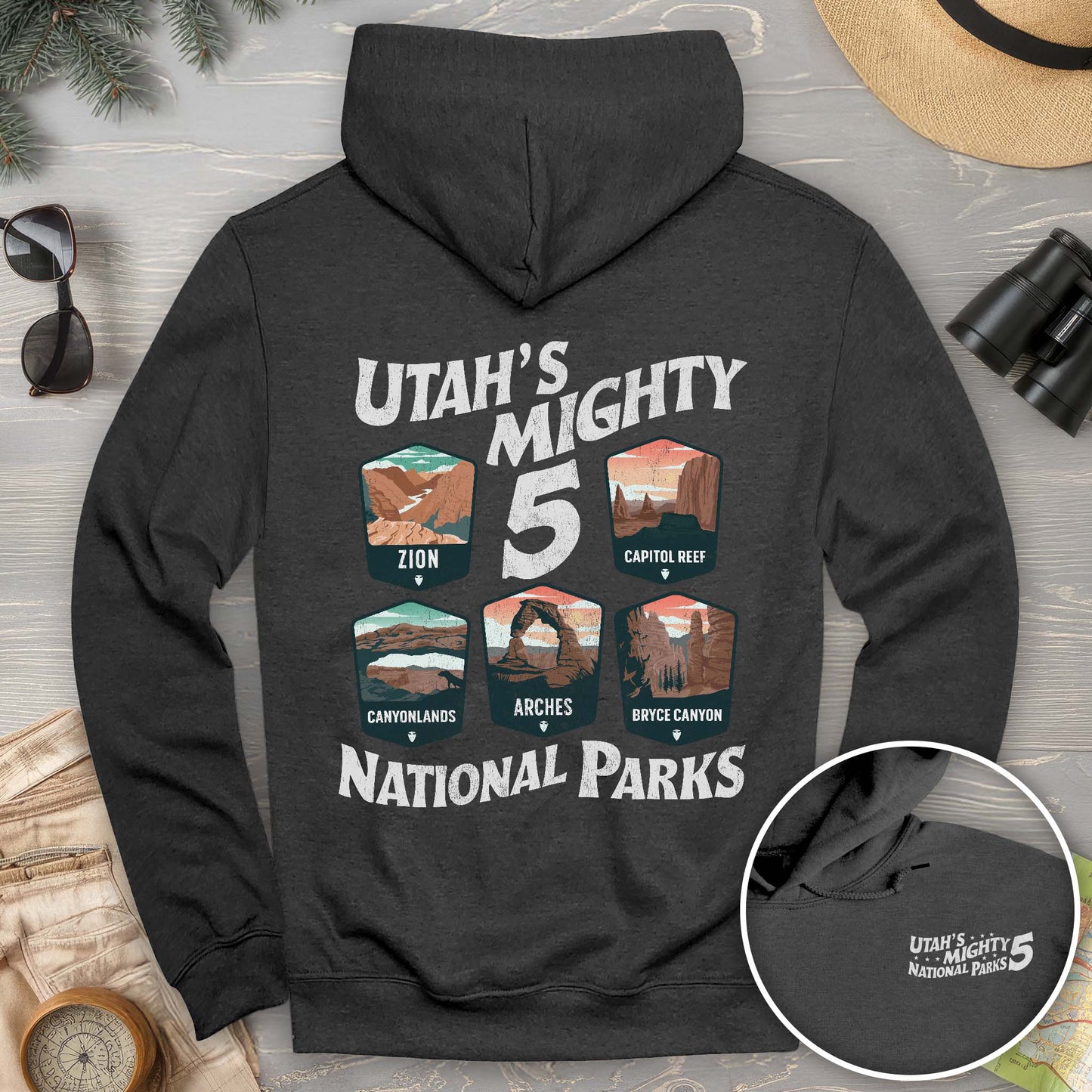 Utah's Mighty Five "5 Badges" Front/Back Print Hoodie