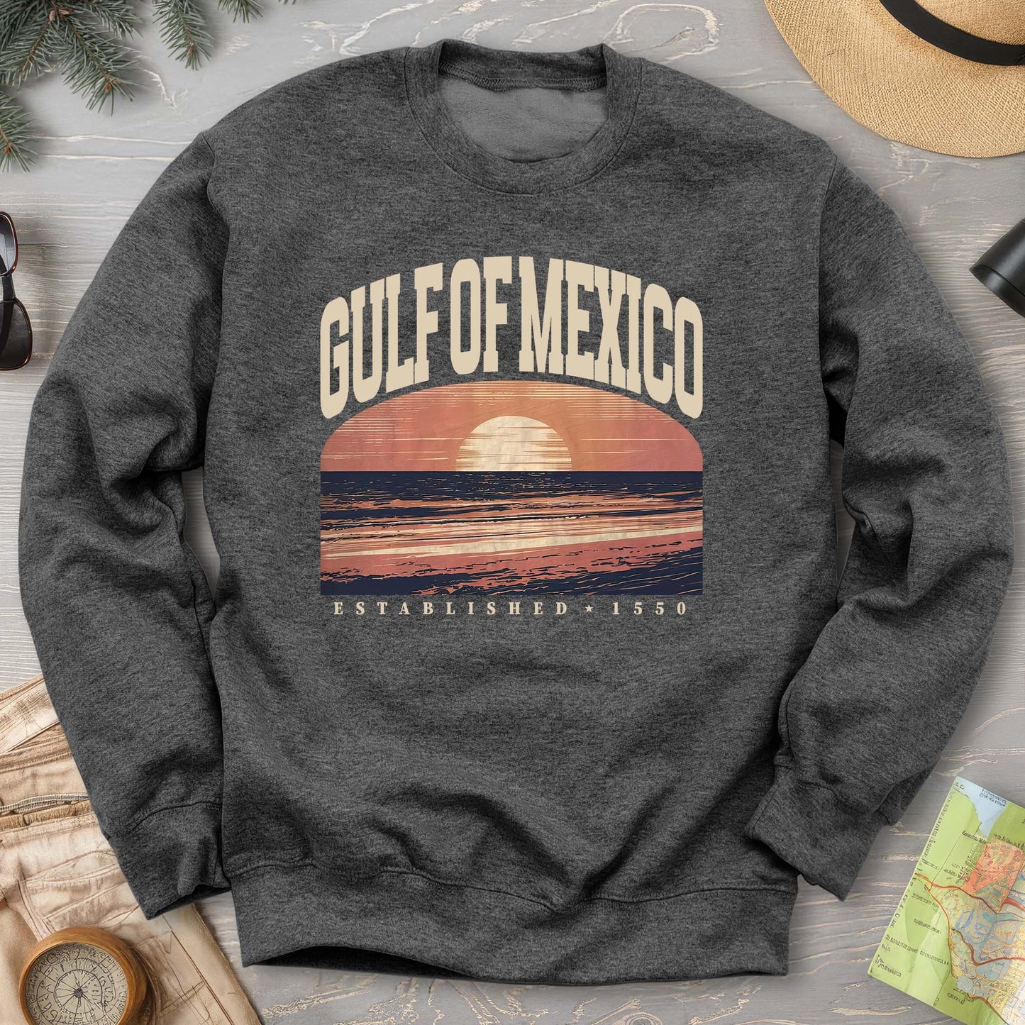 Gulf of Mexico Varsity Sunset Crewneck Sweatshirt