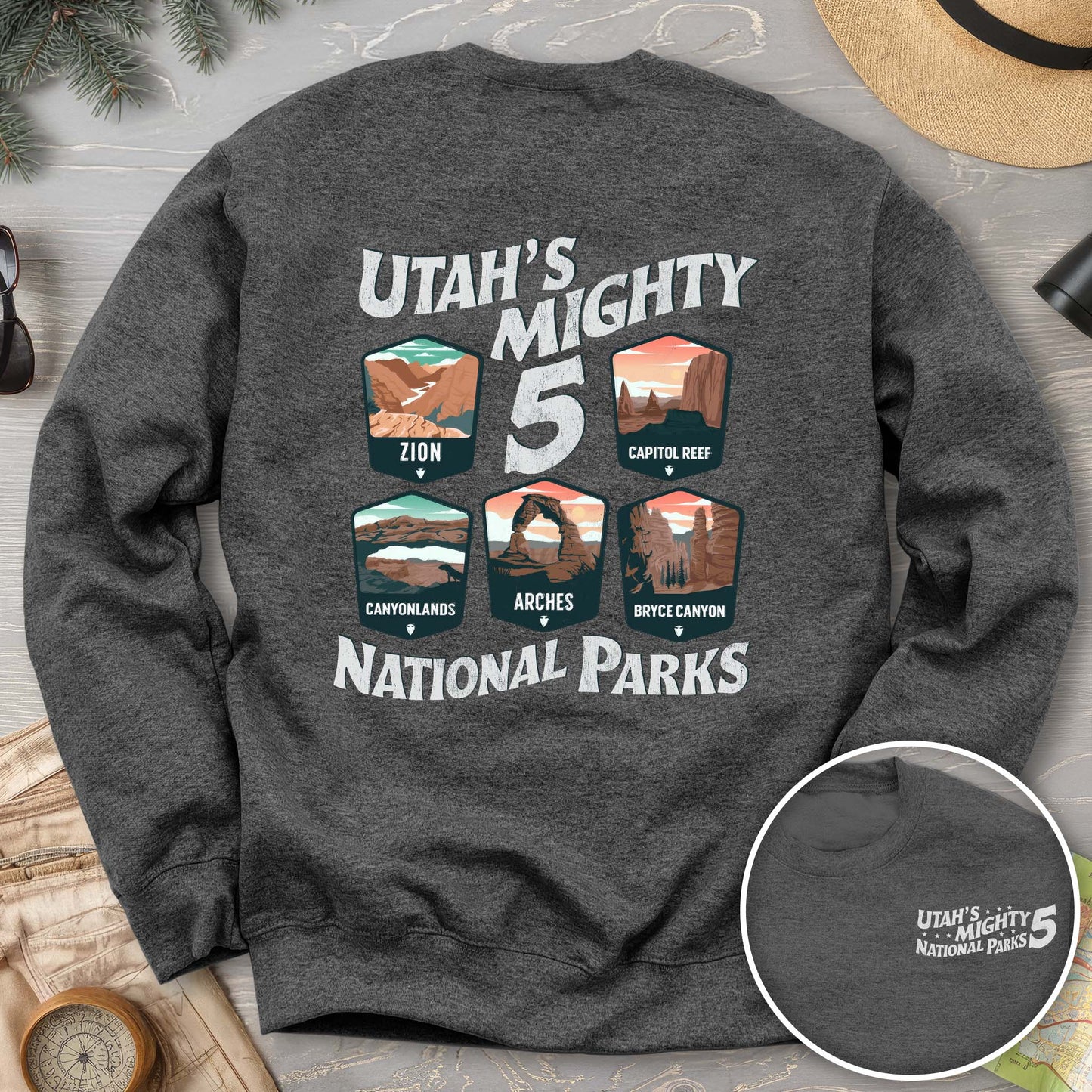 Utah's Mighty Five National Parks "5 Badges" Front/Back Sweatshirt
