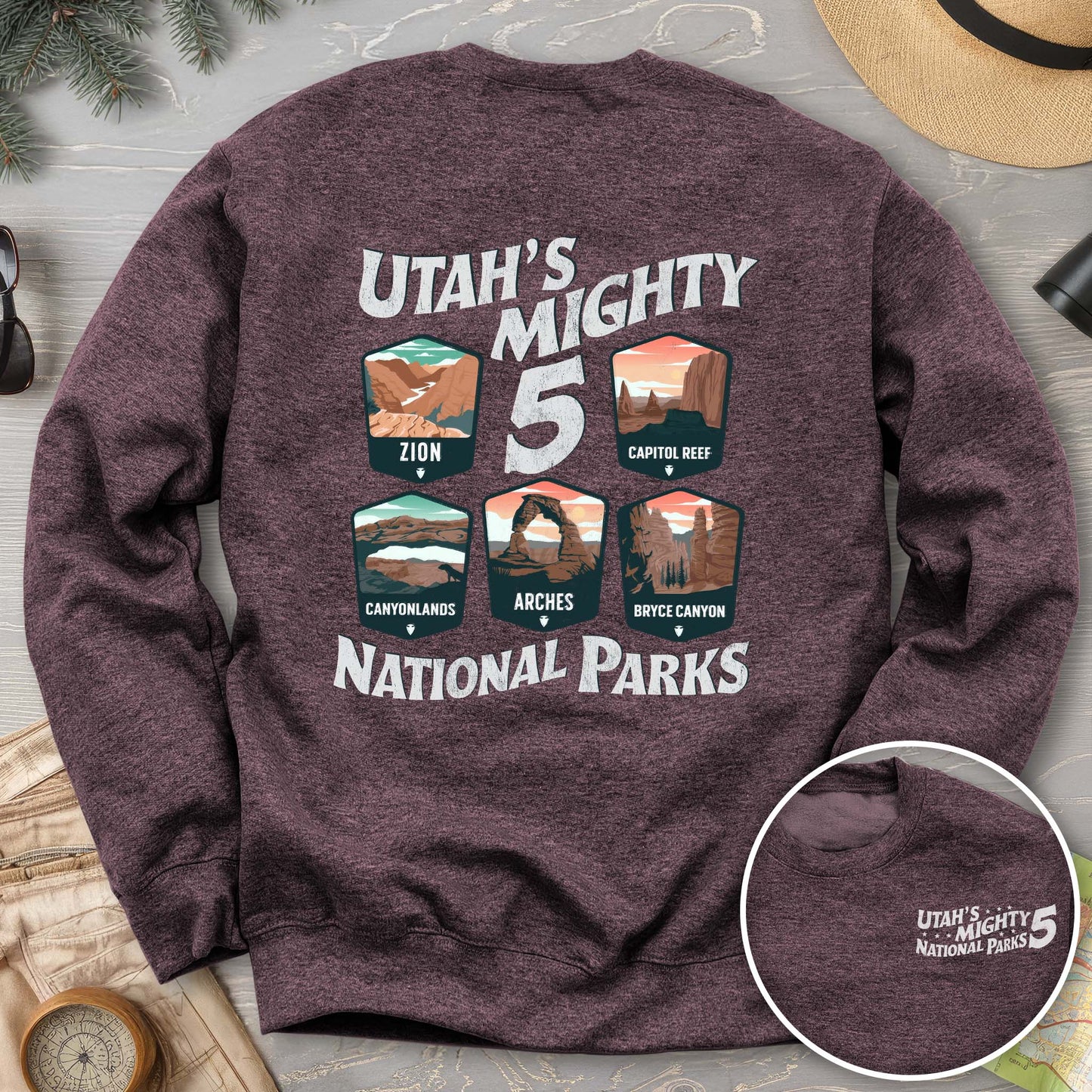 Utah's Mighty Five National Parks "5 Badges" Front/Back Sweatshirt