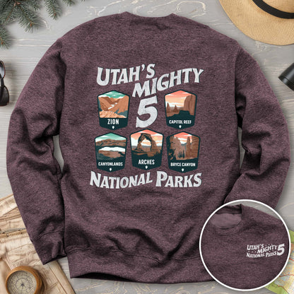 Utah's Mighty Five National Parks "5 Badges" Front/Back Sweatshirt