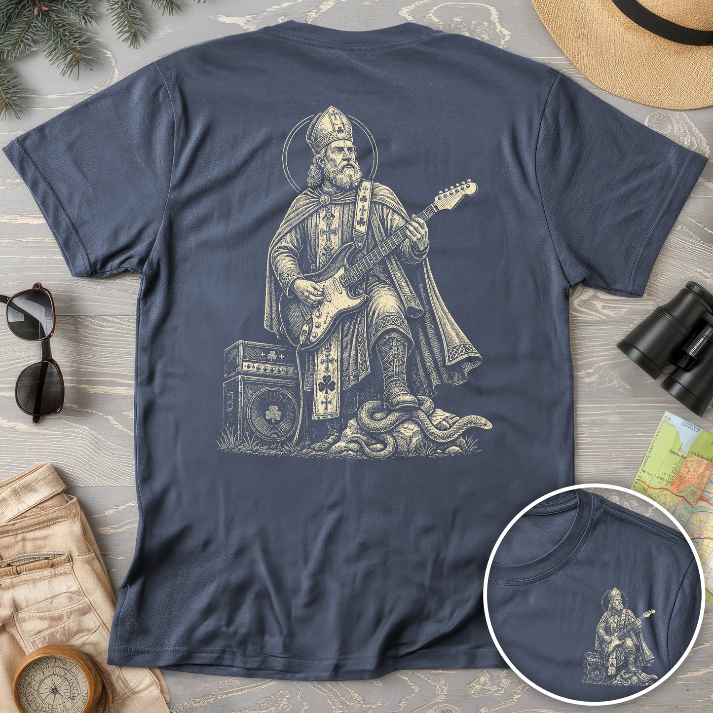 Saint Patrick Guitar Front/Back Print T-Shirt