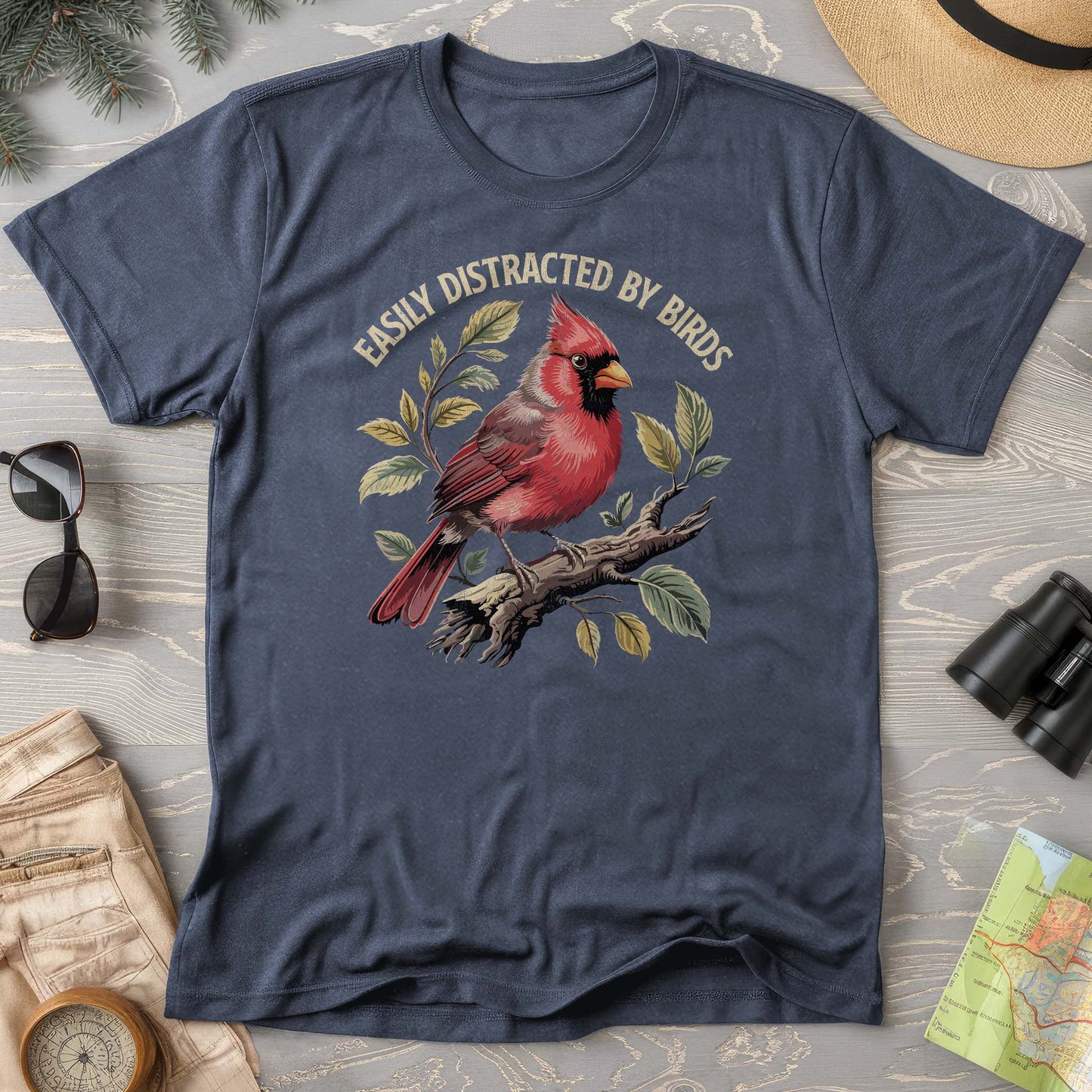 Easily Distracted By Birds Cardinal Comfort Colors T-Shirt