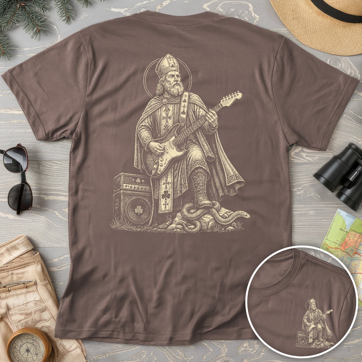 Saint Patrick Guitar Front/Back Print T-Shirt