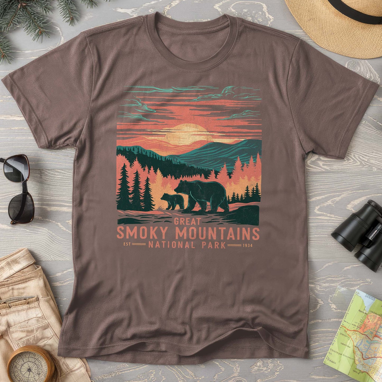 Great Smoky Mountains Sunset Bears T-Shirt