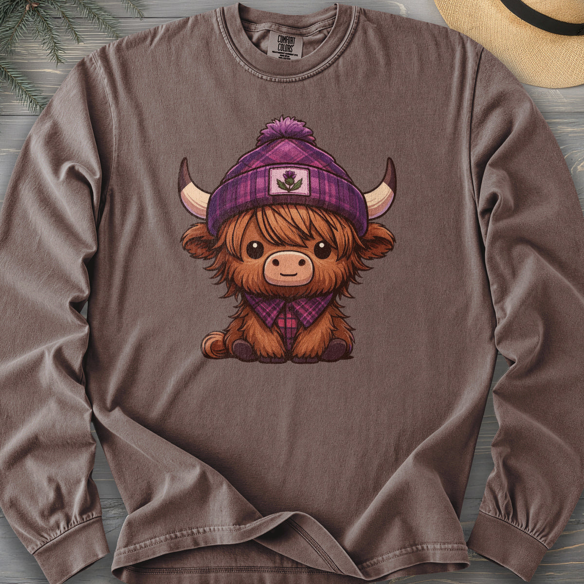 Tartan Highland Cow Long Sleeve Shirt