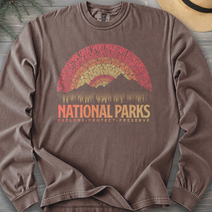 National Parks Word Art "Vintage Sunset" Long Sleeve Shirt