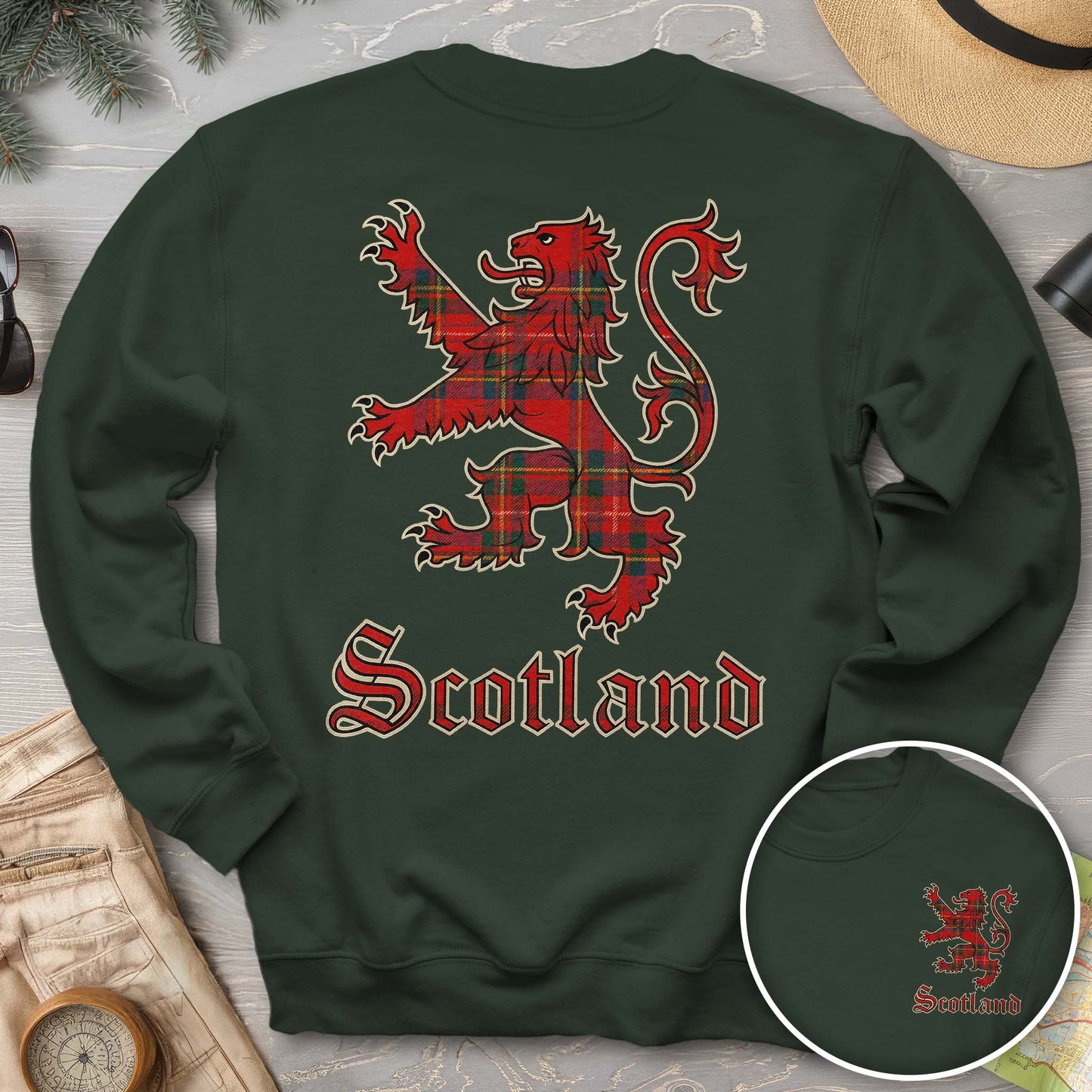 Scotland Tartan Lion Front/Back Print Sweatshirt