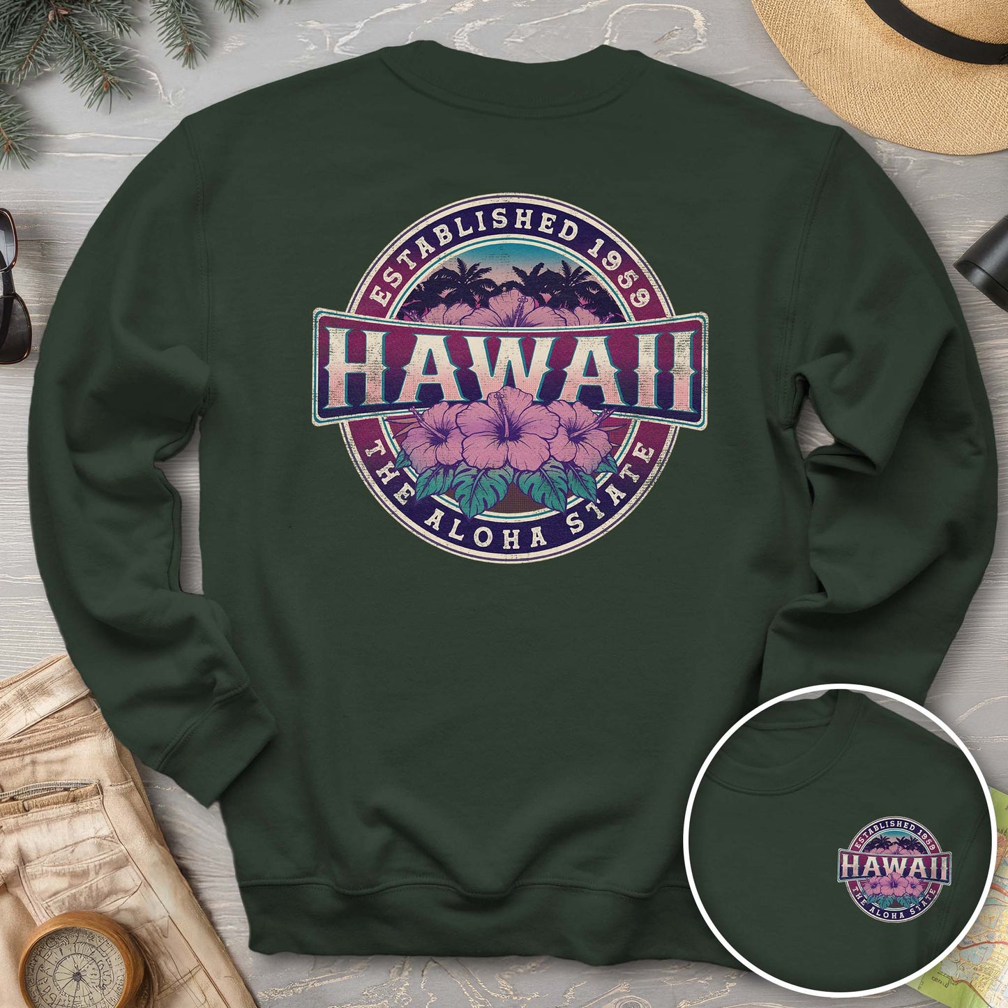 Hawaii Badge Front/Back Print Sweatshirt
