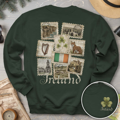 Ireland Vintage Stamps Front/Back Print Sweatshirt