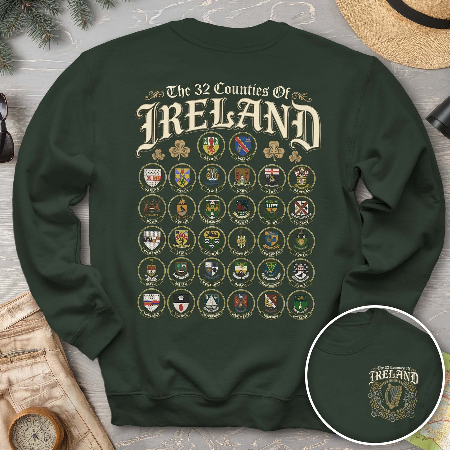 Ireland County Crests Front/Back Print Sweatshirt
