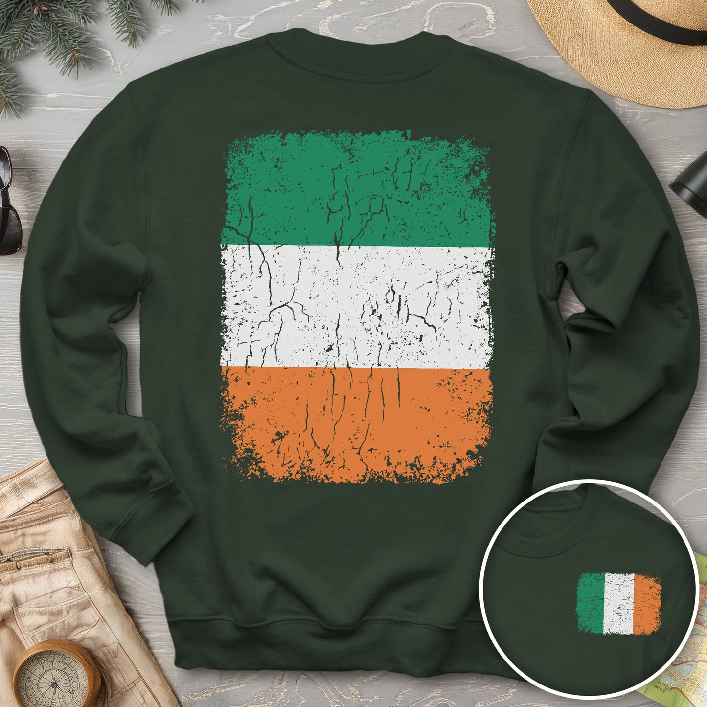 Ireland Distressed Flag Front/Back Print Sweatshirt