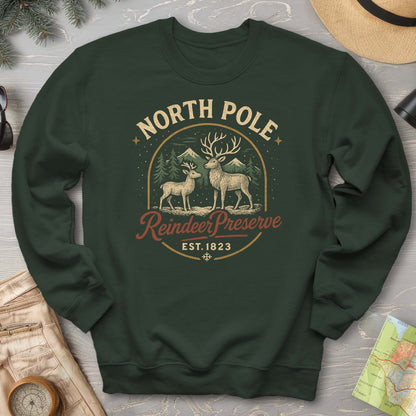 North Pole Reindeer Preserve Vintage Print Sweatshirt