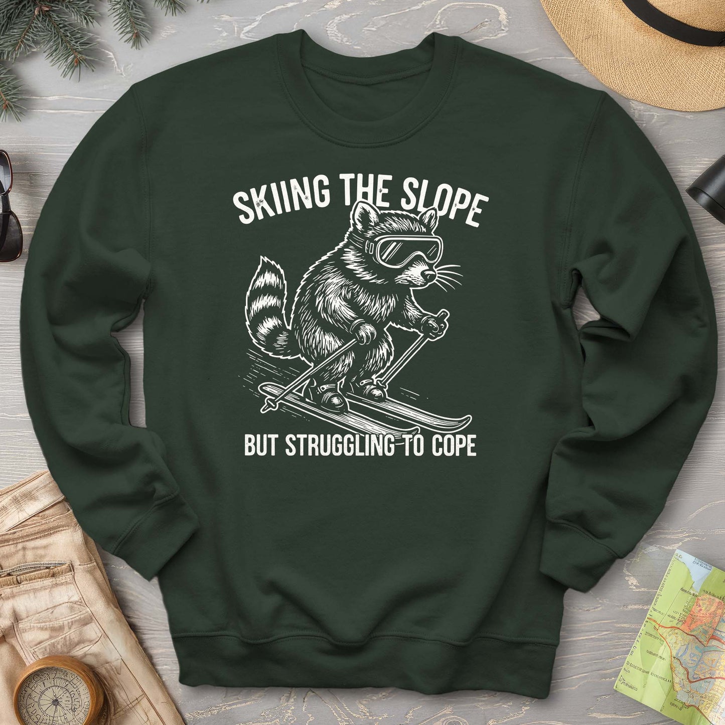 Skiing the Slope Raccoon Sweatshirt