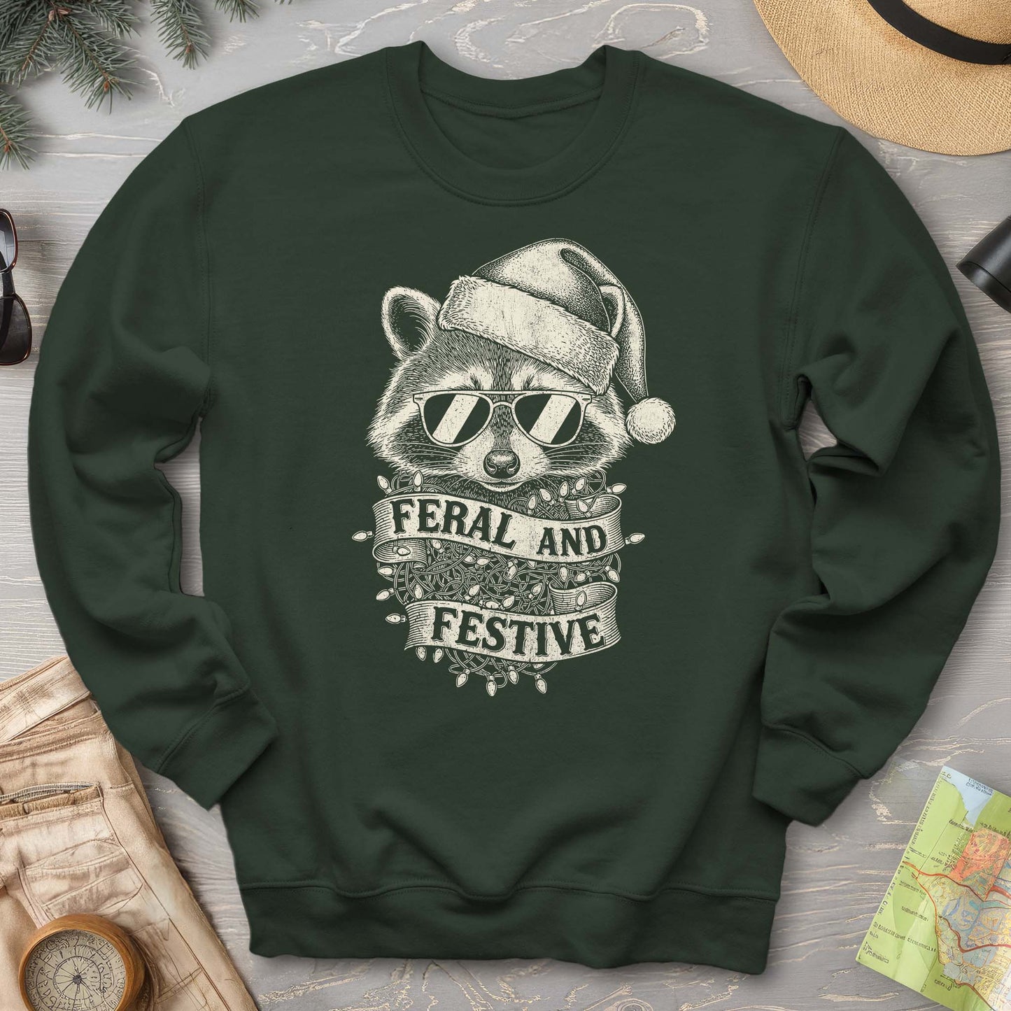 Feral and Festive Racoon Sweatshirt