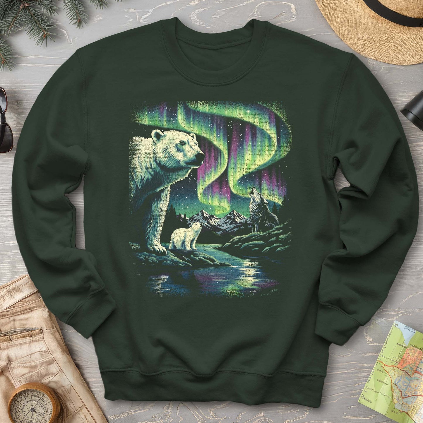 Northern Lights Polar Bears Sweatshirt