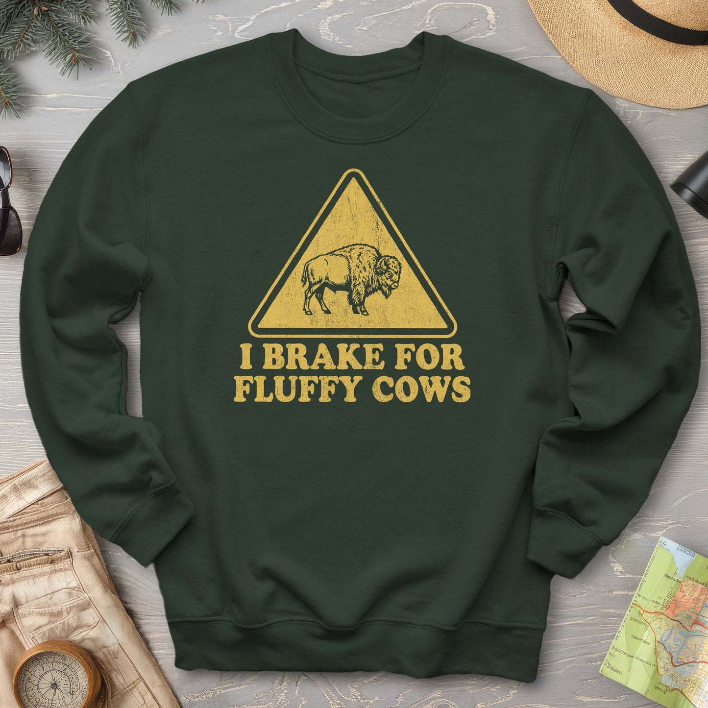 2026021701 Brake For Fluffy Cows Sign V01 - Gildan 18000 Sweatshirt