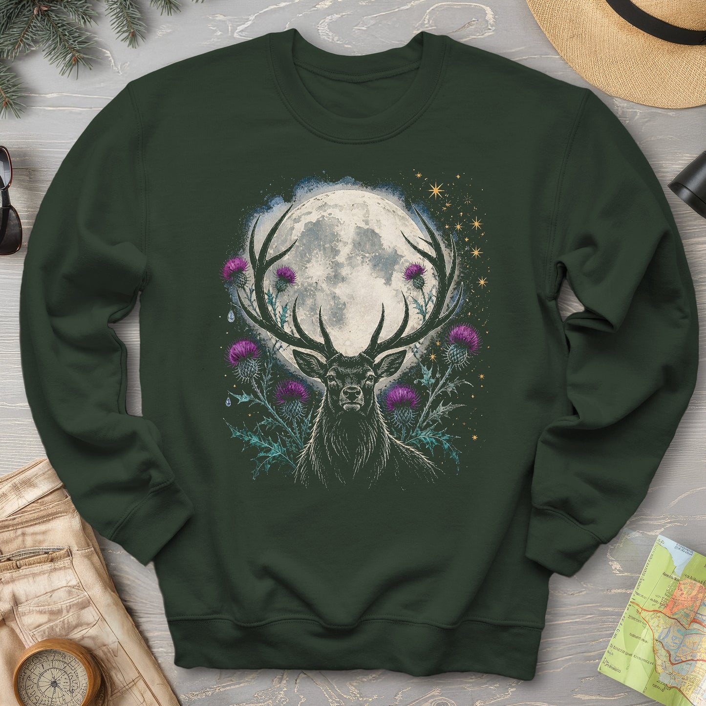 Moonlit Stag Thistle Sweatshirt