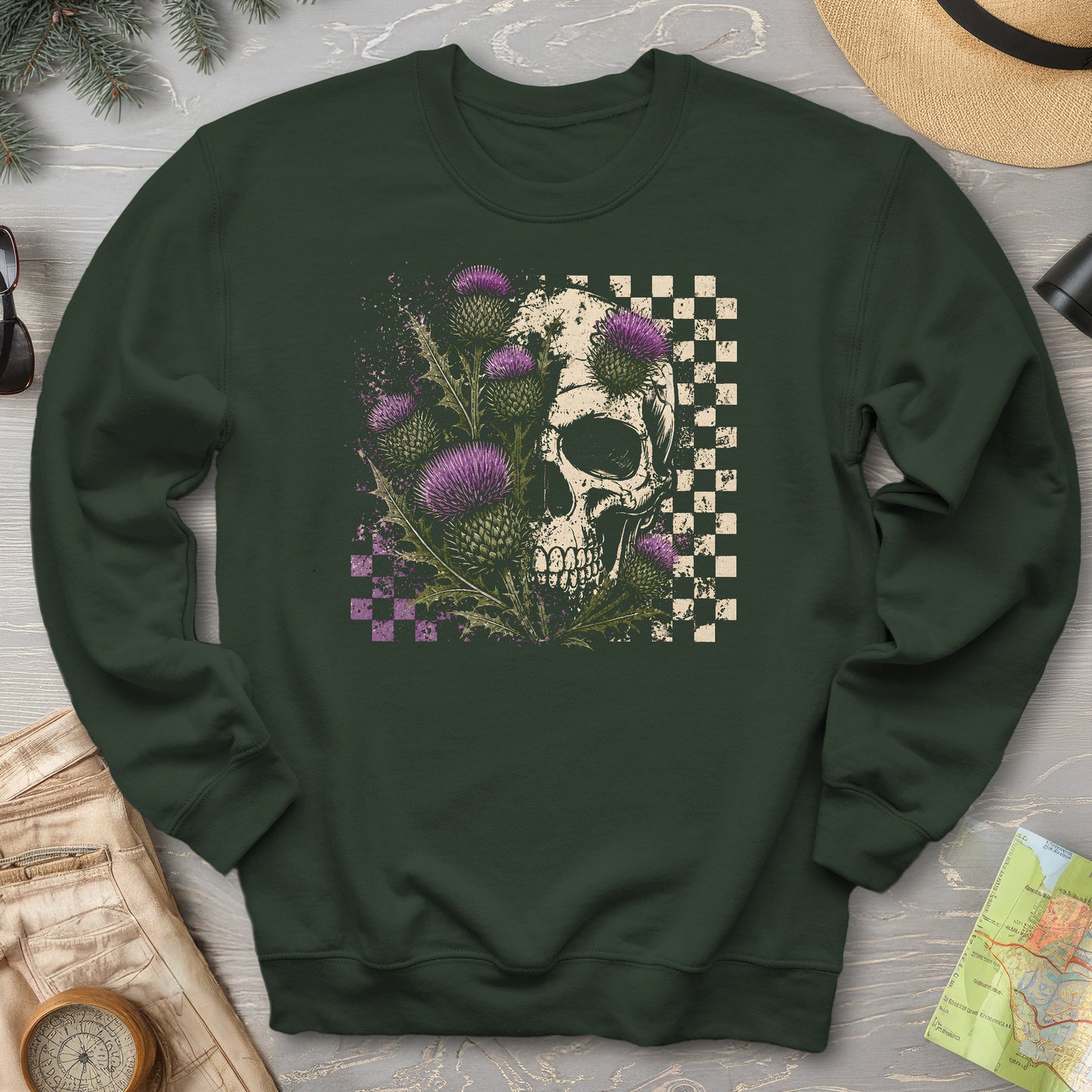 Thistle Skull Check Sweatshirt