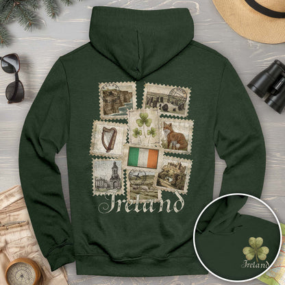 Ireland Vintage Stamps Front/Back Print Hoodie