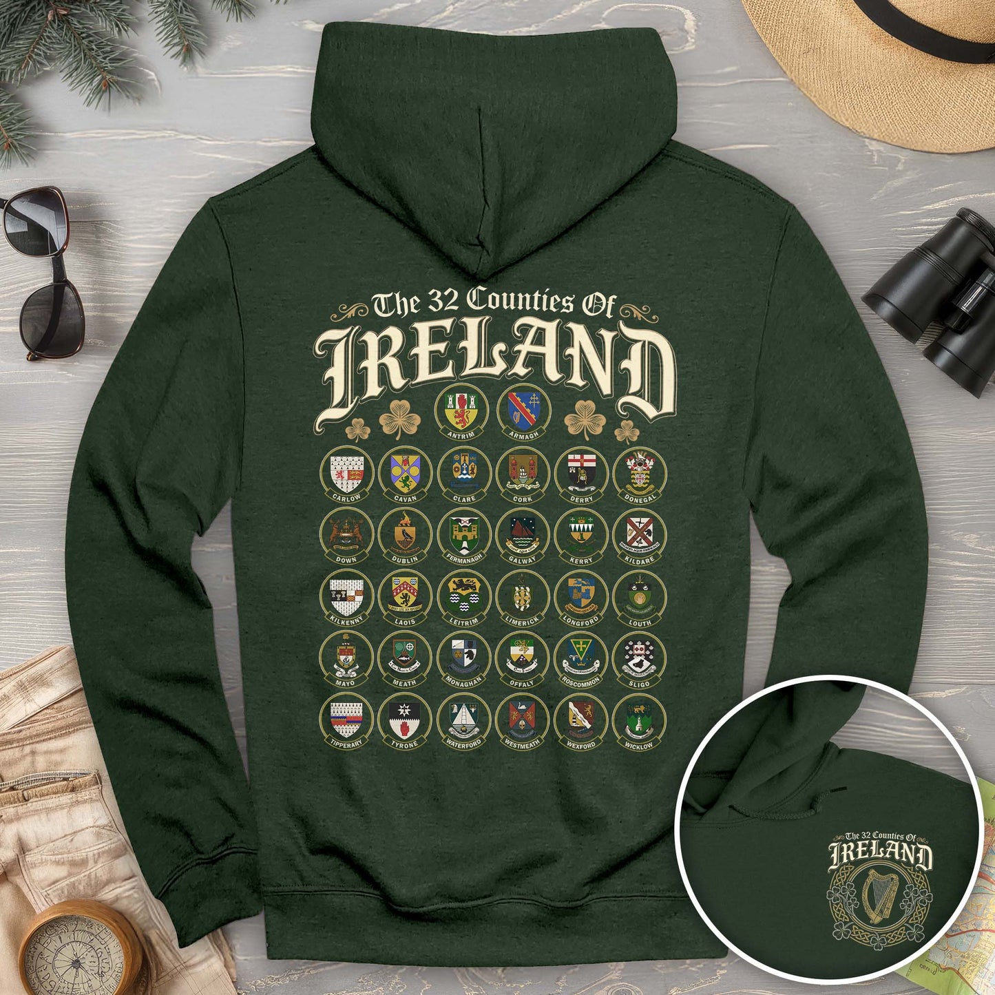 Ireland County Crests Front/Back Print Hoodie
