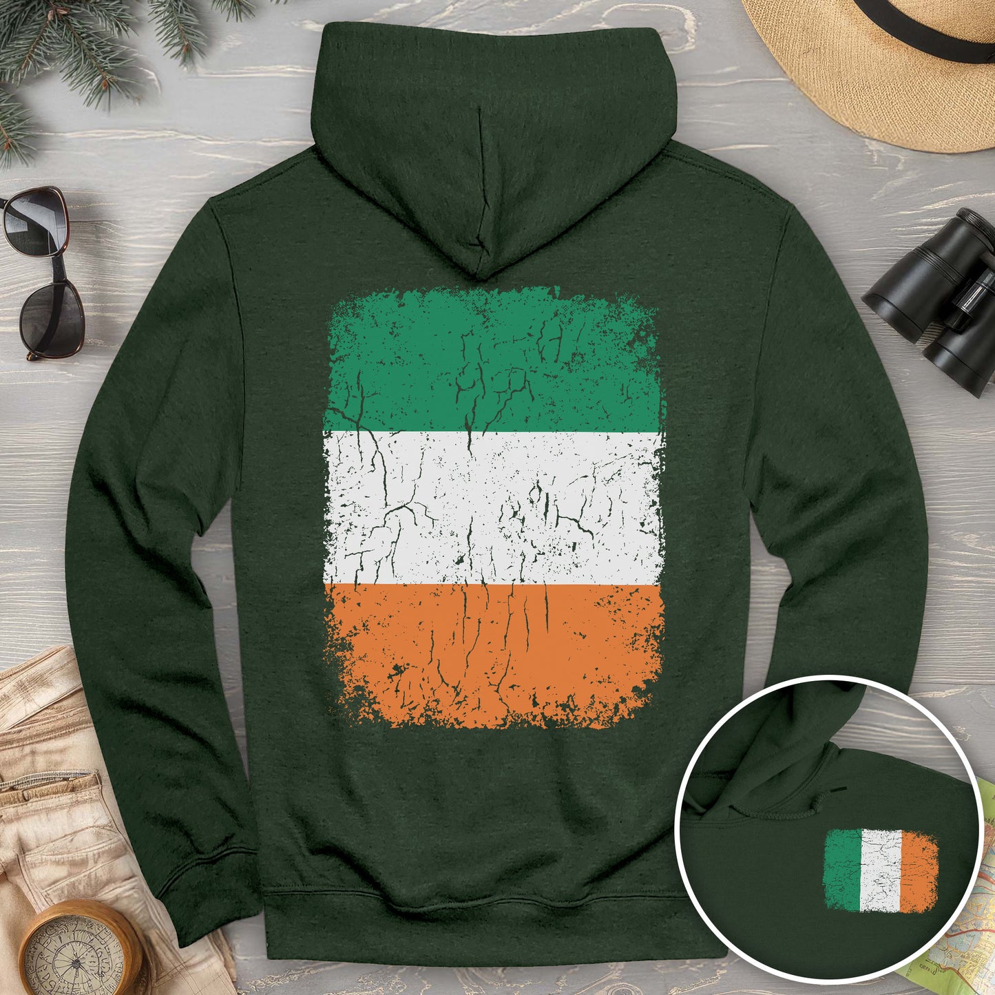 Ireland Distressed Flag Front/Back Print Hoodie