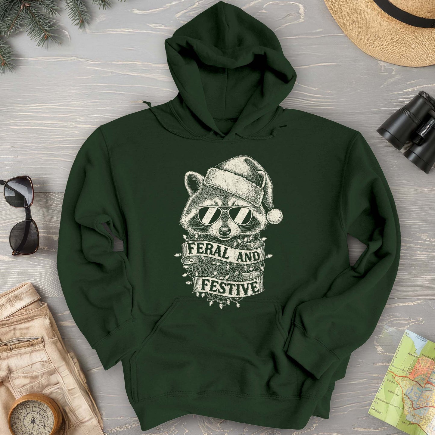 Feral and Festive Racoon Hoodie
