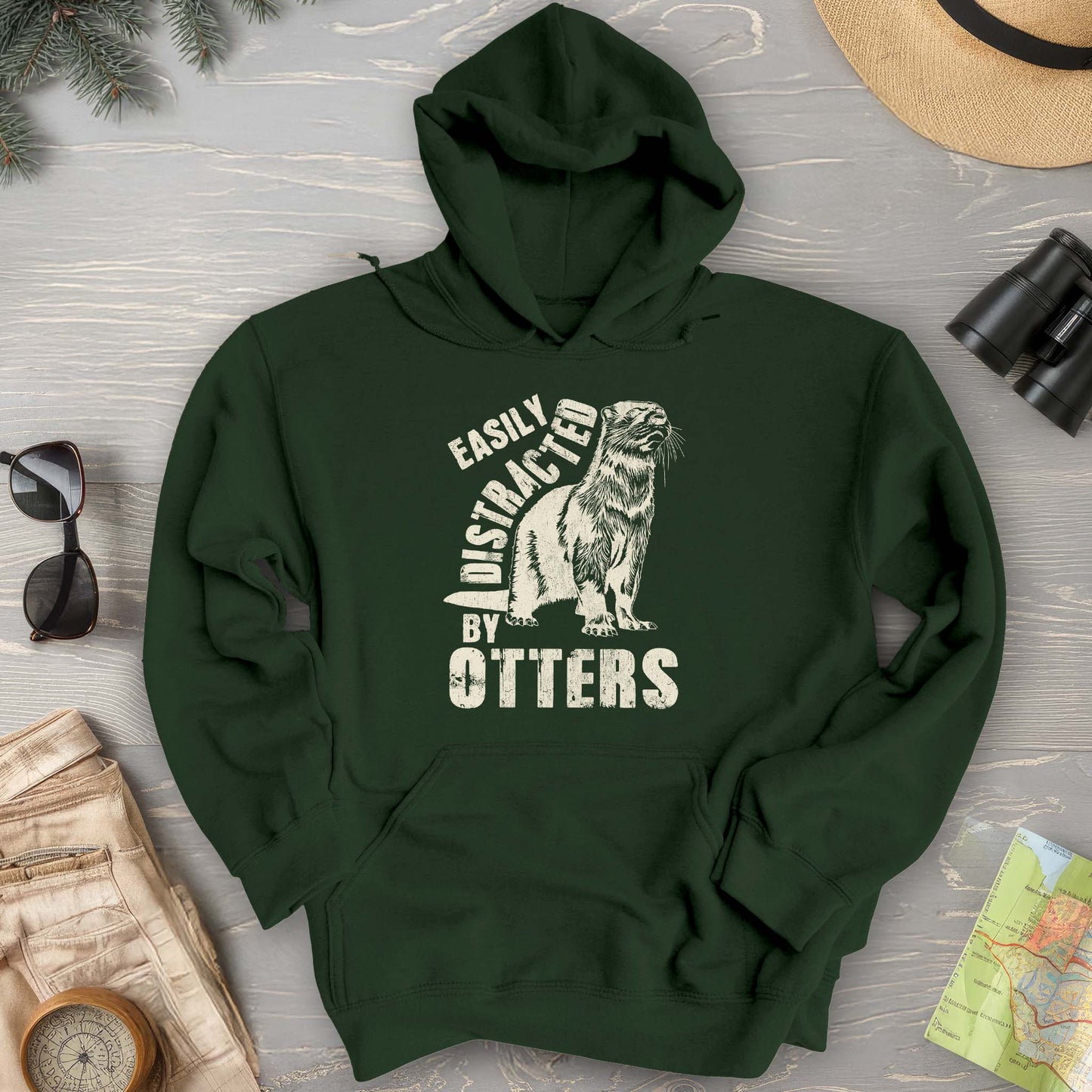 Easily Distracted By Otters Vintage Print Hoodie