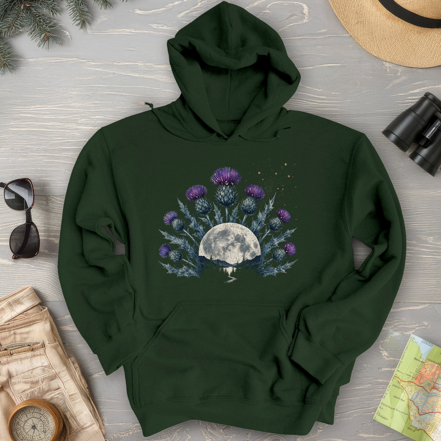 Moonlit Highland Thistles Hoodie