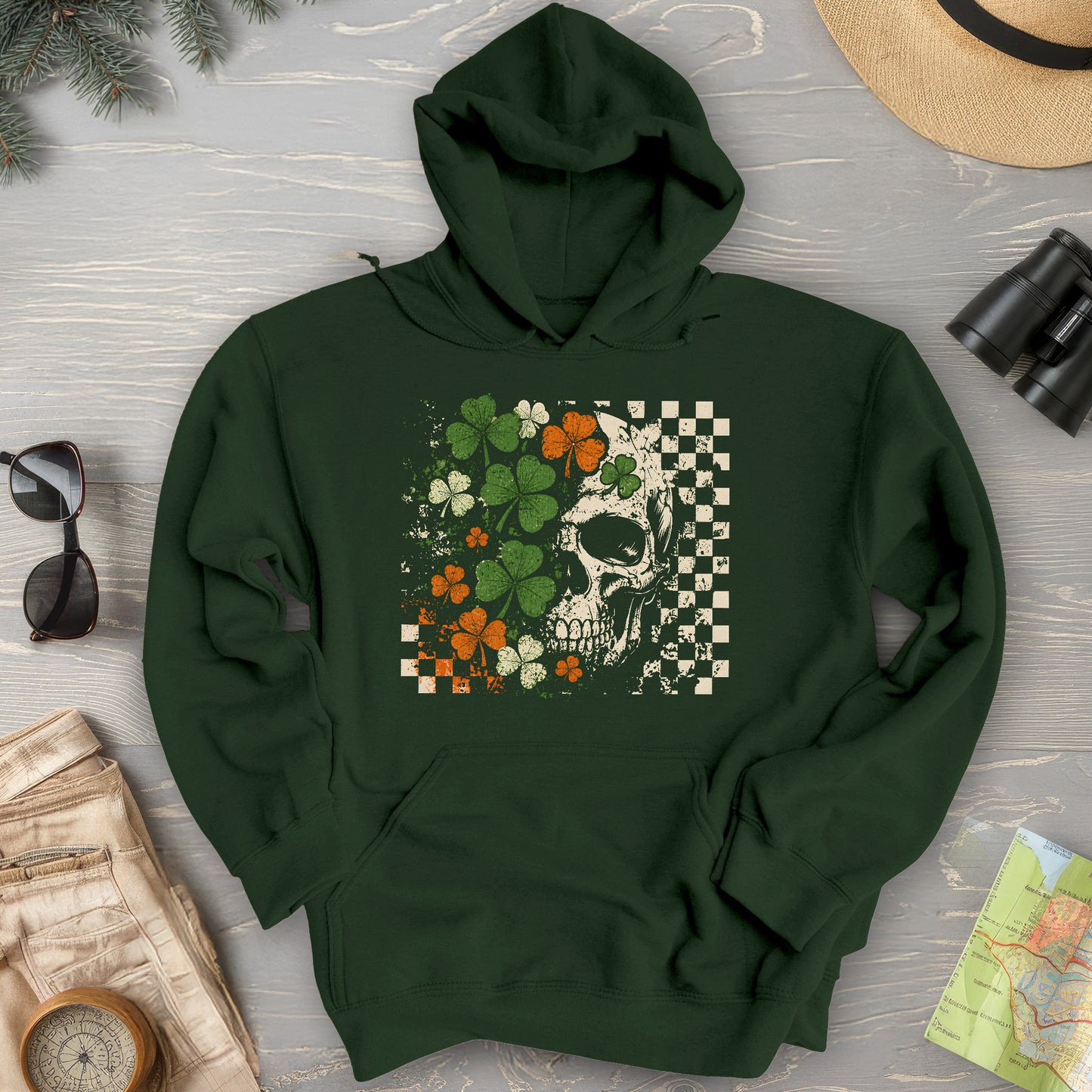 Shamrock Skull Check Hoodie