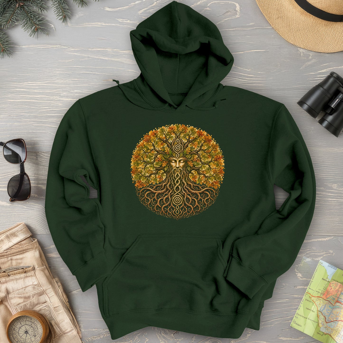 Green Man Autumn Bloom Hoodie
