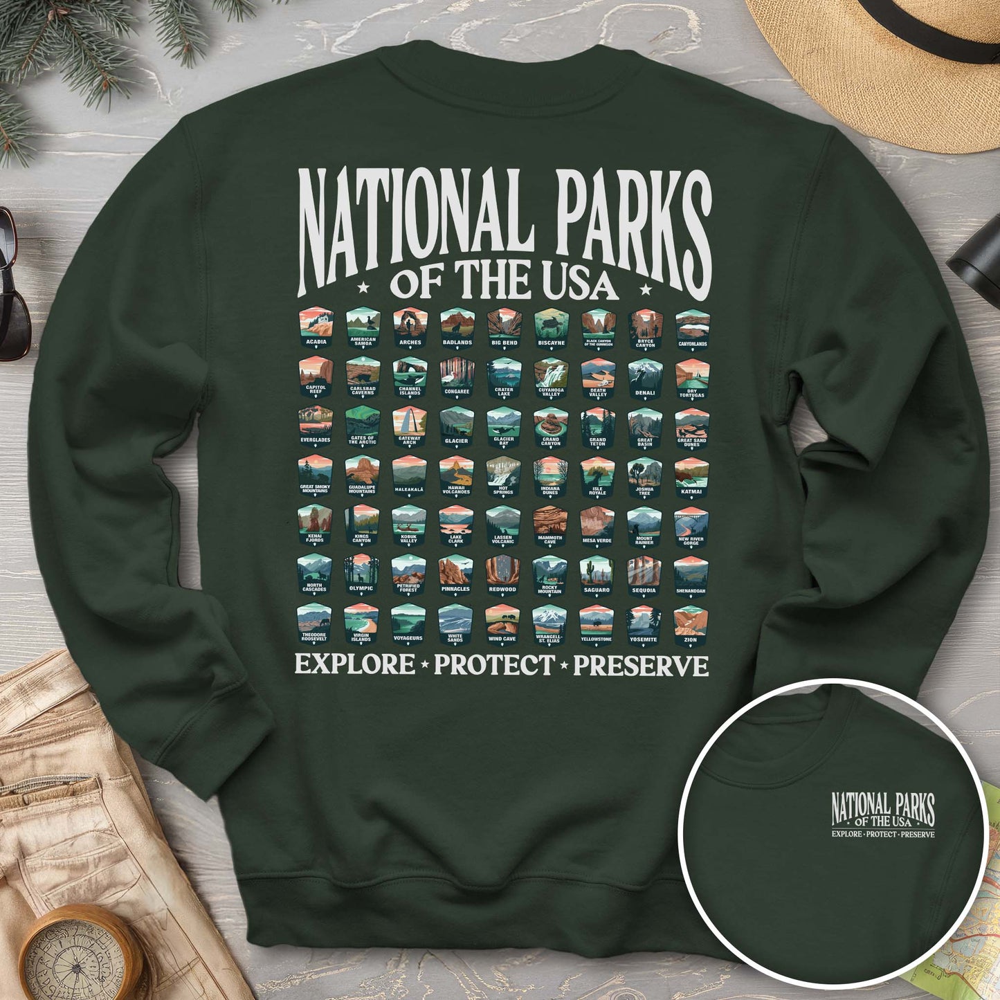 National Parks of the USA 63 Badges Crewneck Sweatshirt