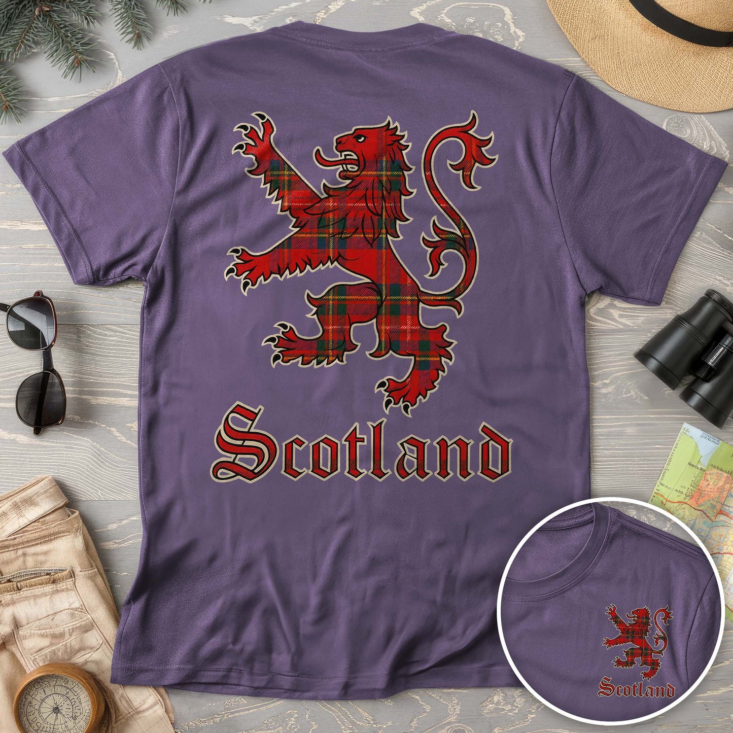 Scotland Tartan Lion Front/Back Print T-shirt