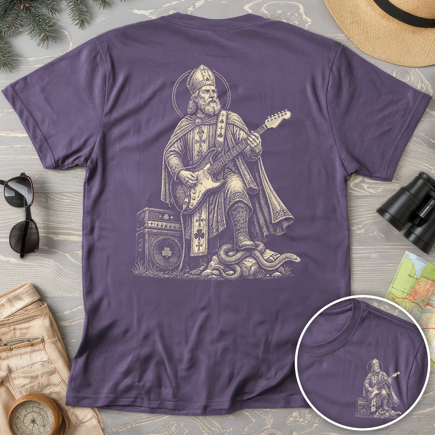 Saint Patrick Guitar Front/Back Print T-Shirt
