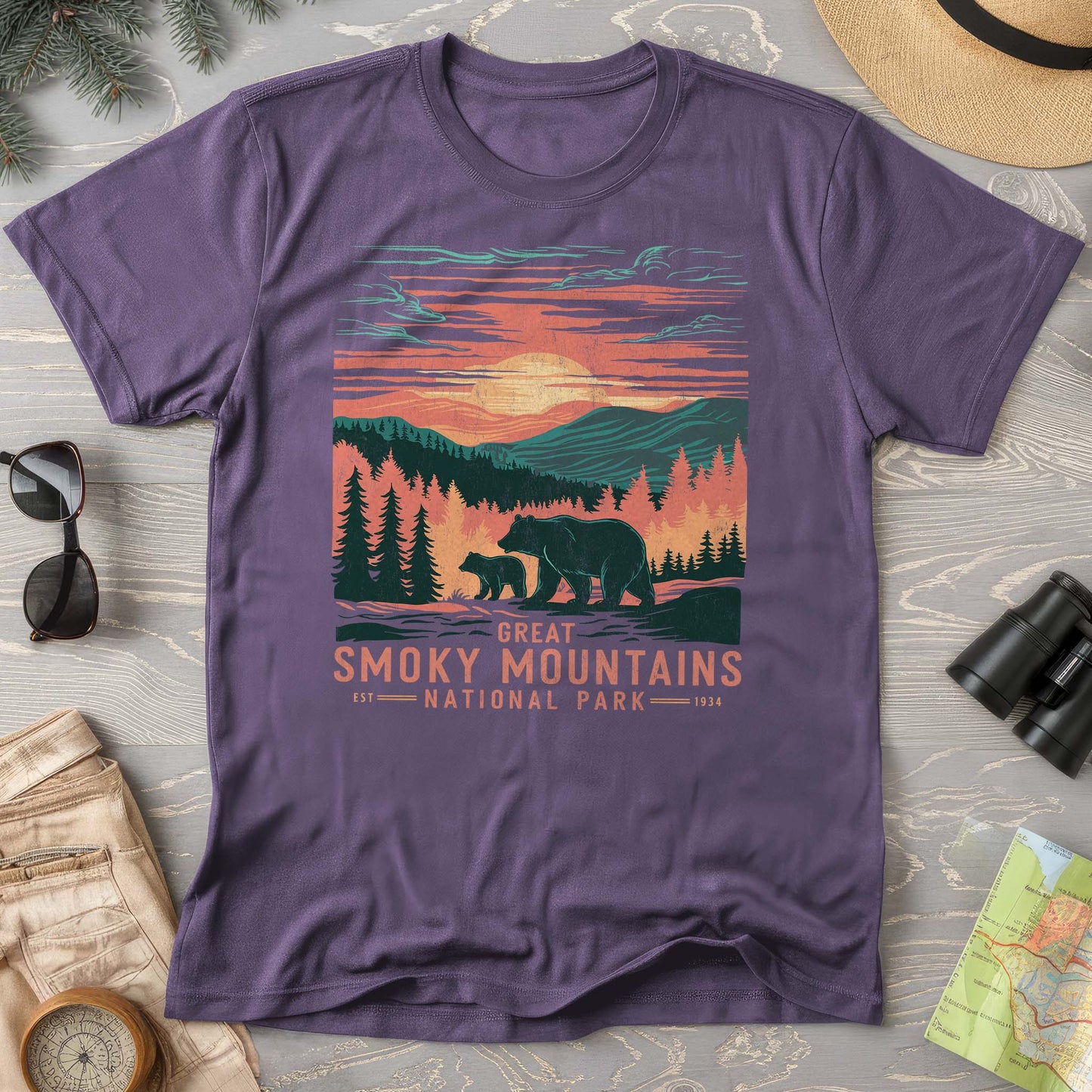 Great Smoky Mountains Sunset Bears T-Shirt