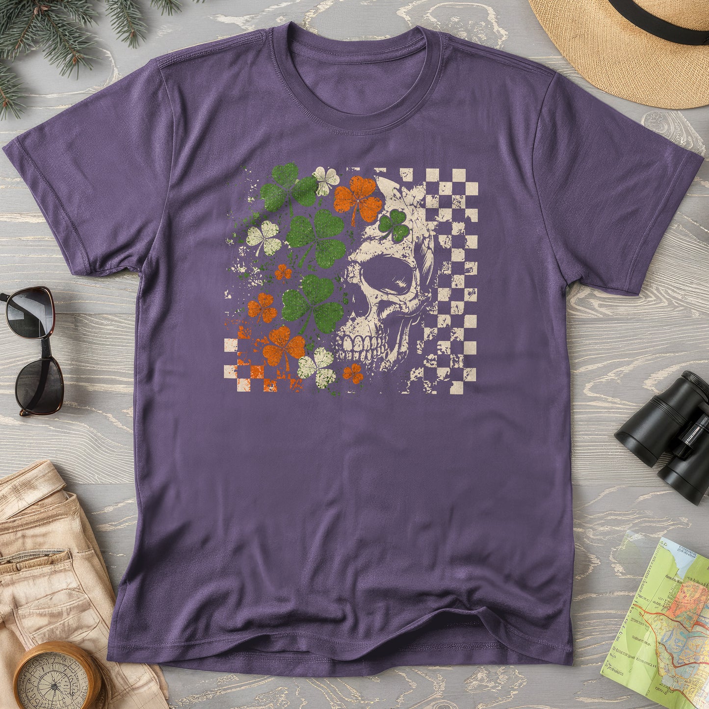 Shamrock Skull Check T-Shirt