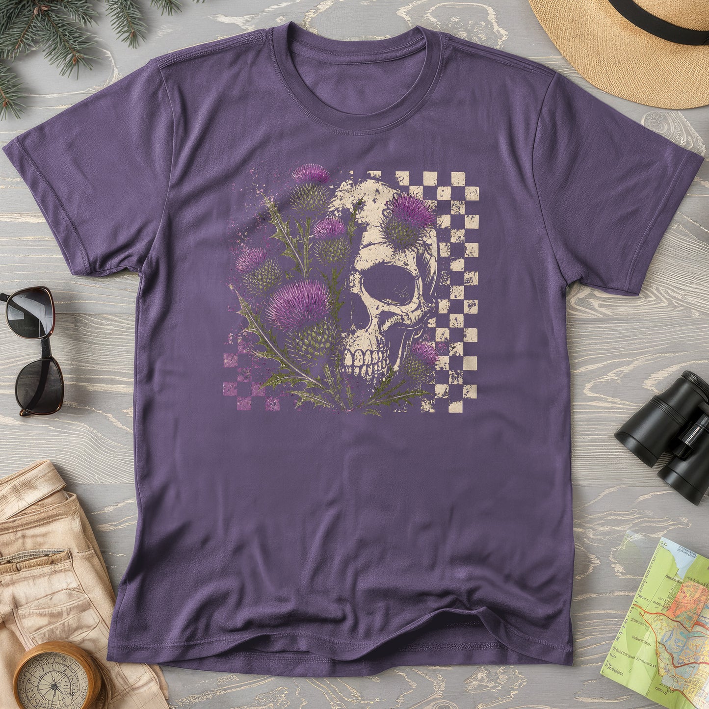 Thistle Skull Check T-Shirt